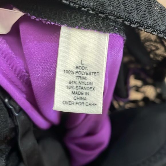 Victoria’s Secret Silky Satin Purple Black Lace Slip Dress Size Large - Picture 11 of 14